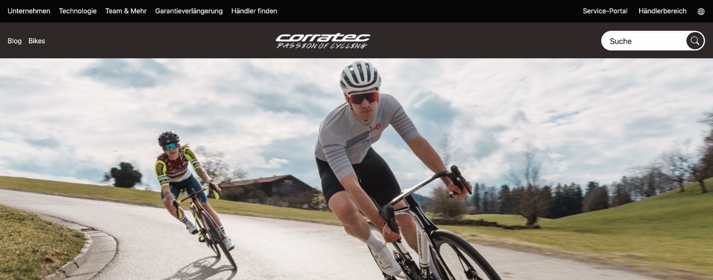 Digitales Markenschaufenster von corratec mit Rennrad-Motiv