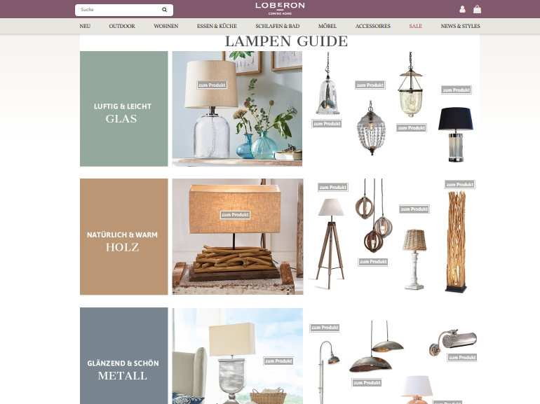 Der Händler für Möbel und Wohnaccessoires Loberon berät seine Kunden mit einem interaktiven Lampenguide.