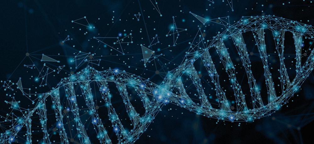 Ein DNA Strang aus diversen geometrischen Formen.