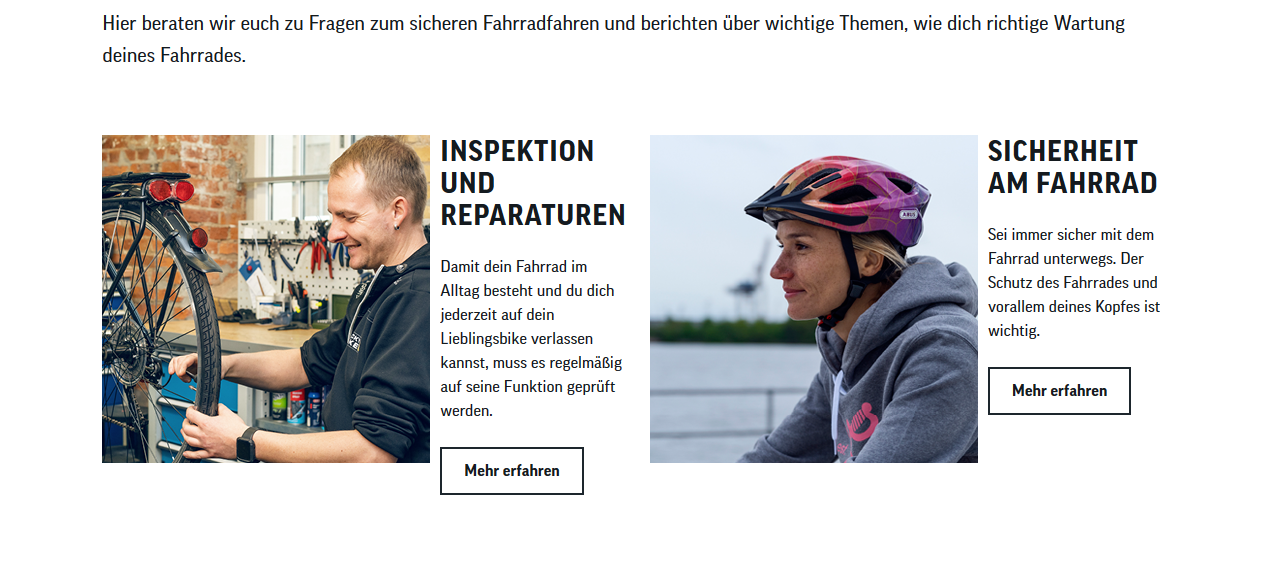 Mit einer Vielzahl aufbereiteter Service-Themen berät der Multichannelist www.lucky-bike.de in seinem Shop.